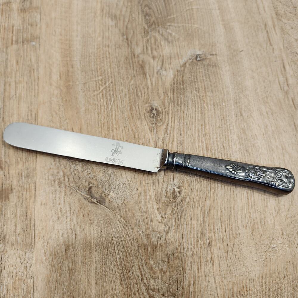U.S. NAVY KINGS Pattern Insico 9-5/8" Knife Silverplate ANCHOR Stainless Blade